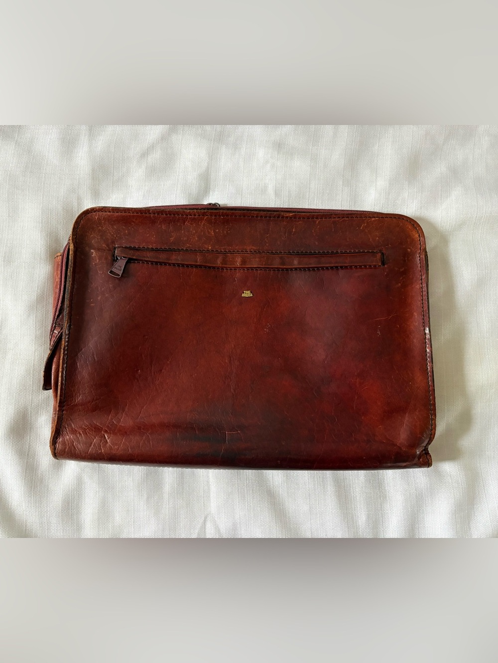 Vintage leather Men's Brown Leather Zip Portfolio Sleeve